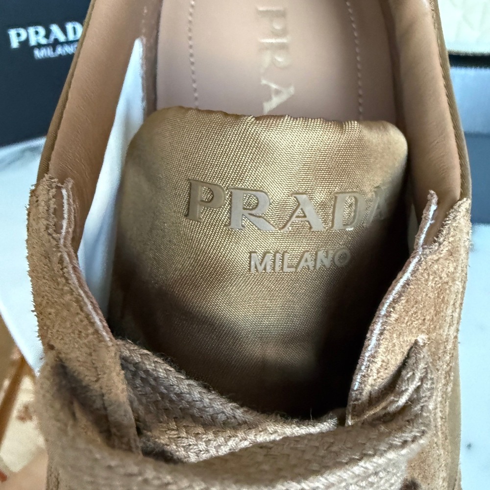 Prada Milano 2EE442 Men Brown Suede & Fabric Low Top Sneakers Trainers Sz UK 9 - Picture 13 of 16
